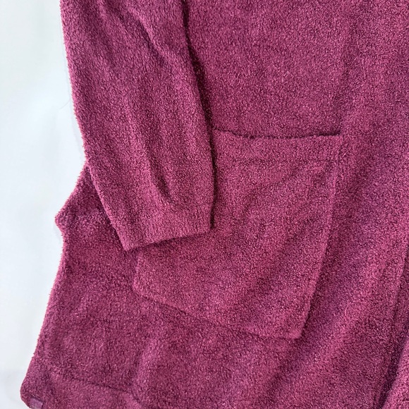 Barefoot Dreams cozy lounge hooded Cozychic Lite knit cardigan plum burgundy M - Picture 3 of 13